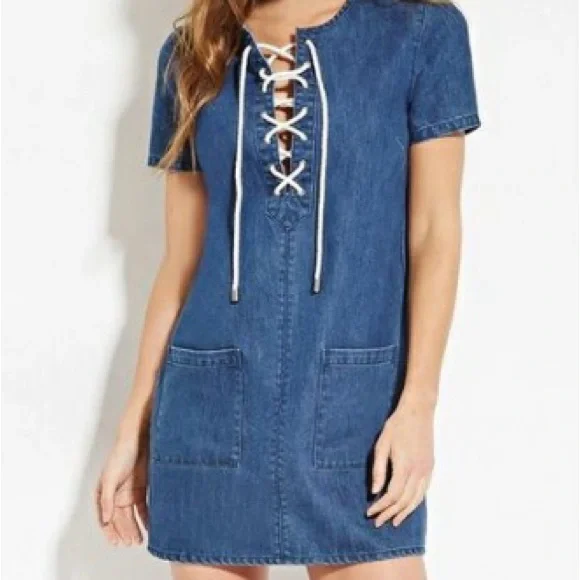 Blue denim mini dress - Picture 2 of 3